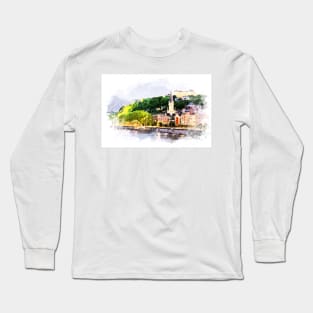 Lyon France Watercolor City Landscape Art Long Sleeve T-Shirt